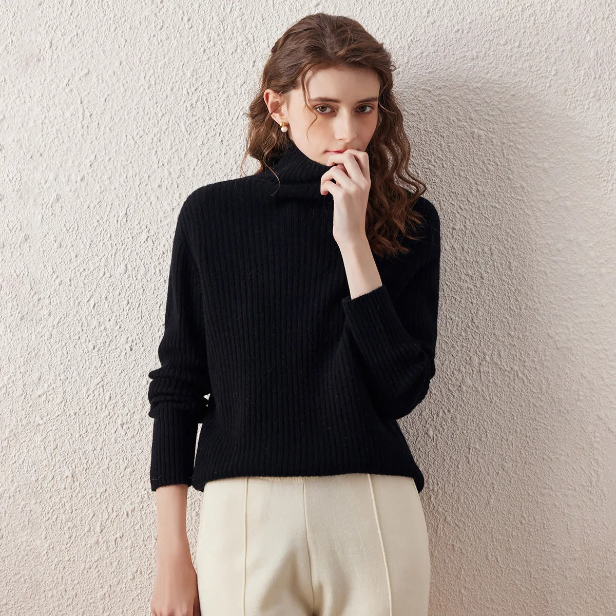 100% Wool All-in-One Knit Turtleneck Sweater