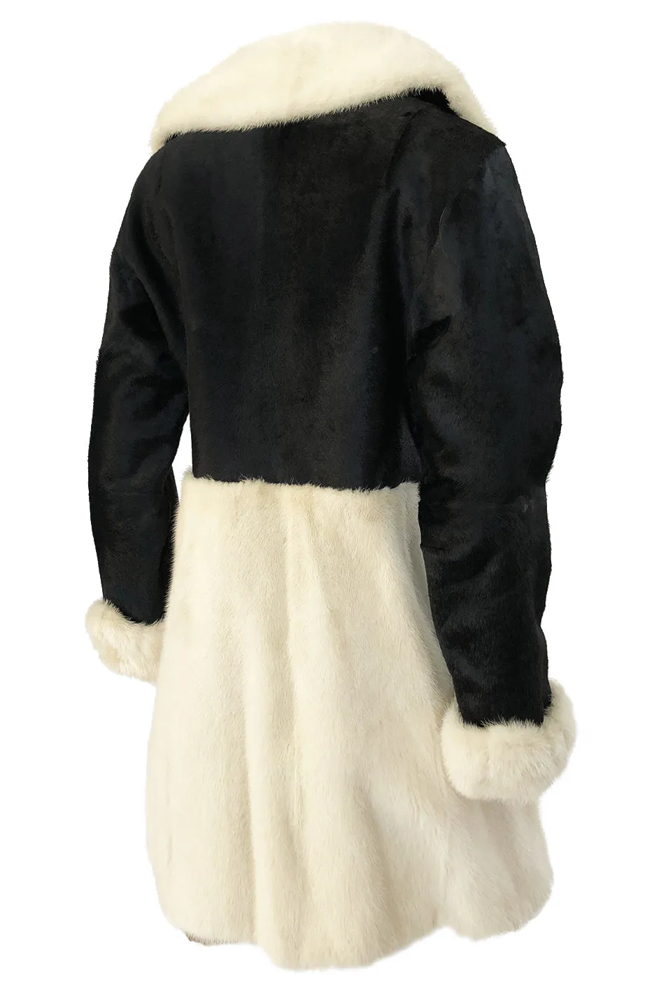 1960s Mod Black and Ivory Contrasting Graphic Fur Coat w Paisley Lining