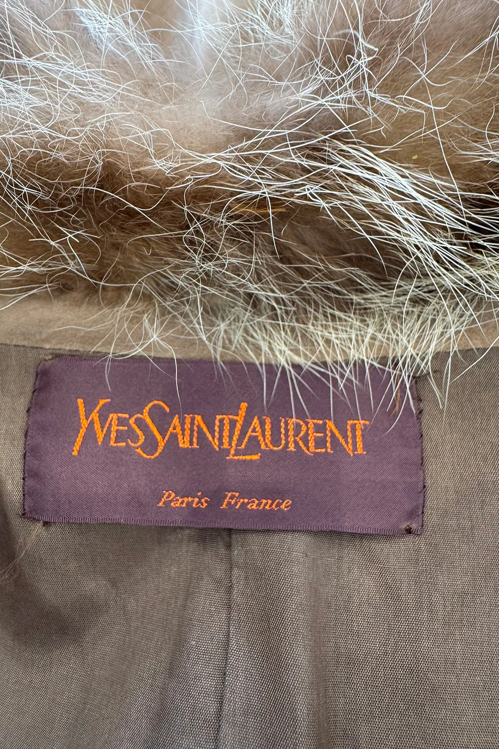 1970s Yves Saint Laurent Soft Brown Suede Jacket w Coyote Cuffs & Collar