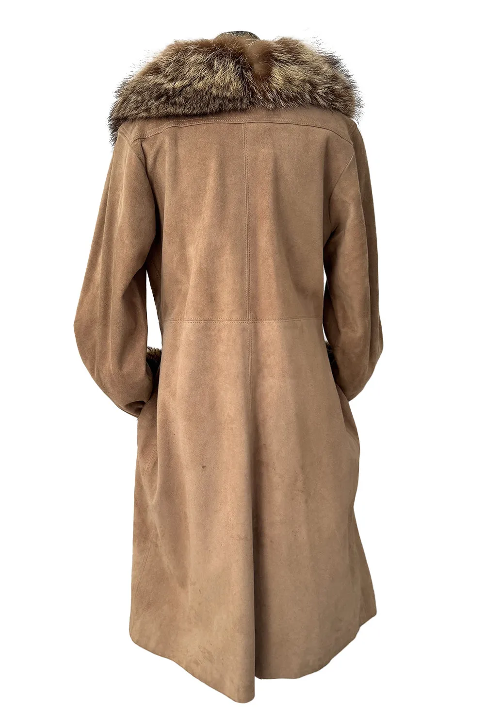 1970s Yves Saint Laurent Soft Brown Suede Jacket w Coyote Cuffs & Collar