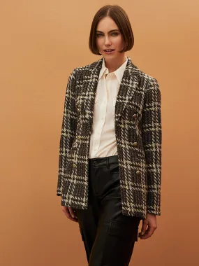 6-Button Plaid Jacquard Boucle Blazer