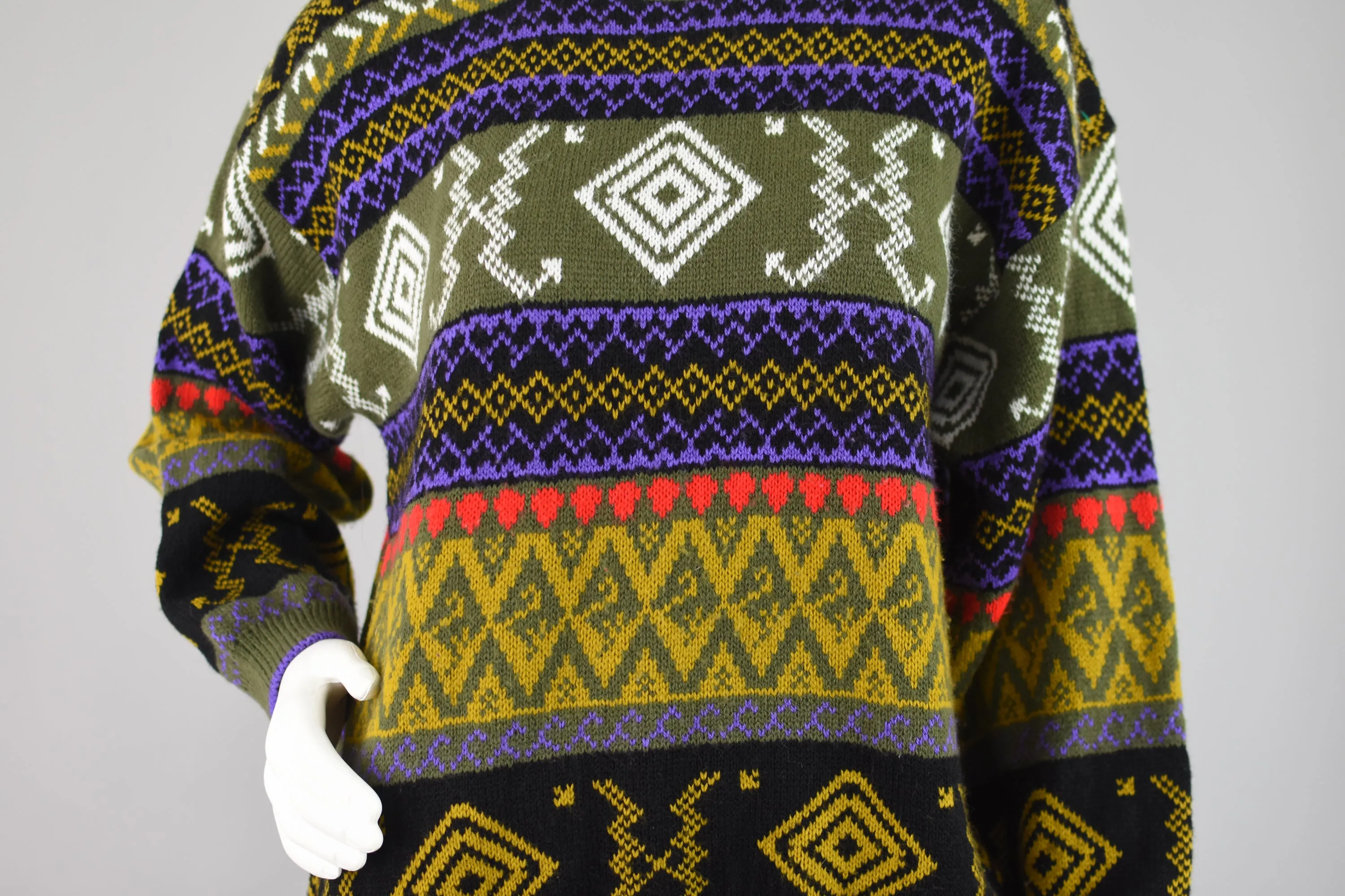 90s Colorful Geometric Chunky Knit Sweater Women's Large - Extra Large