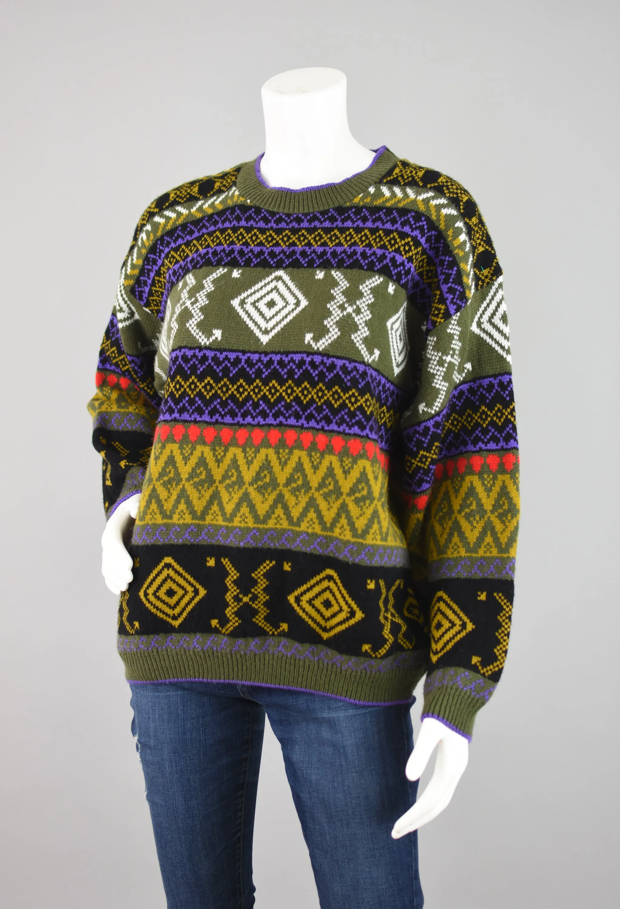 90s Colorful Geometric Chunky Knit Sweater Women's Large - Extra Large