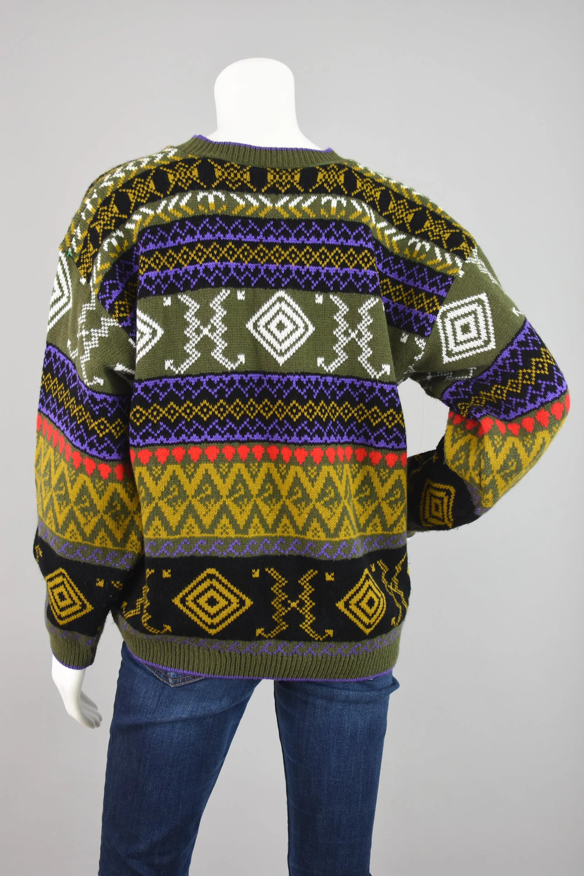 90s Colorful Geometric Chunky Knit Sweater Women's Large - Extra Large