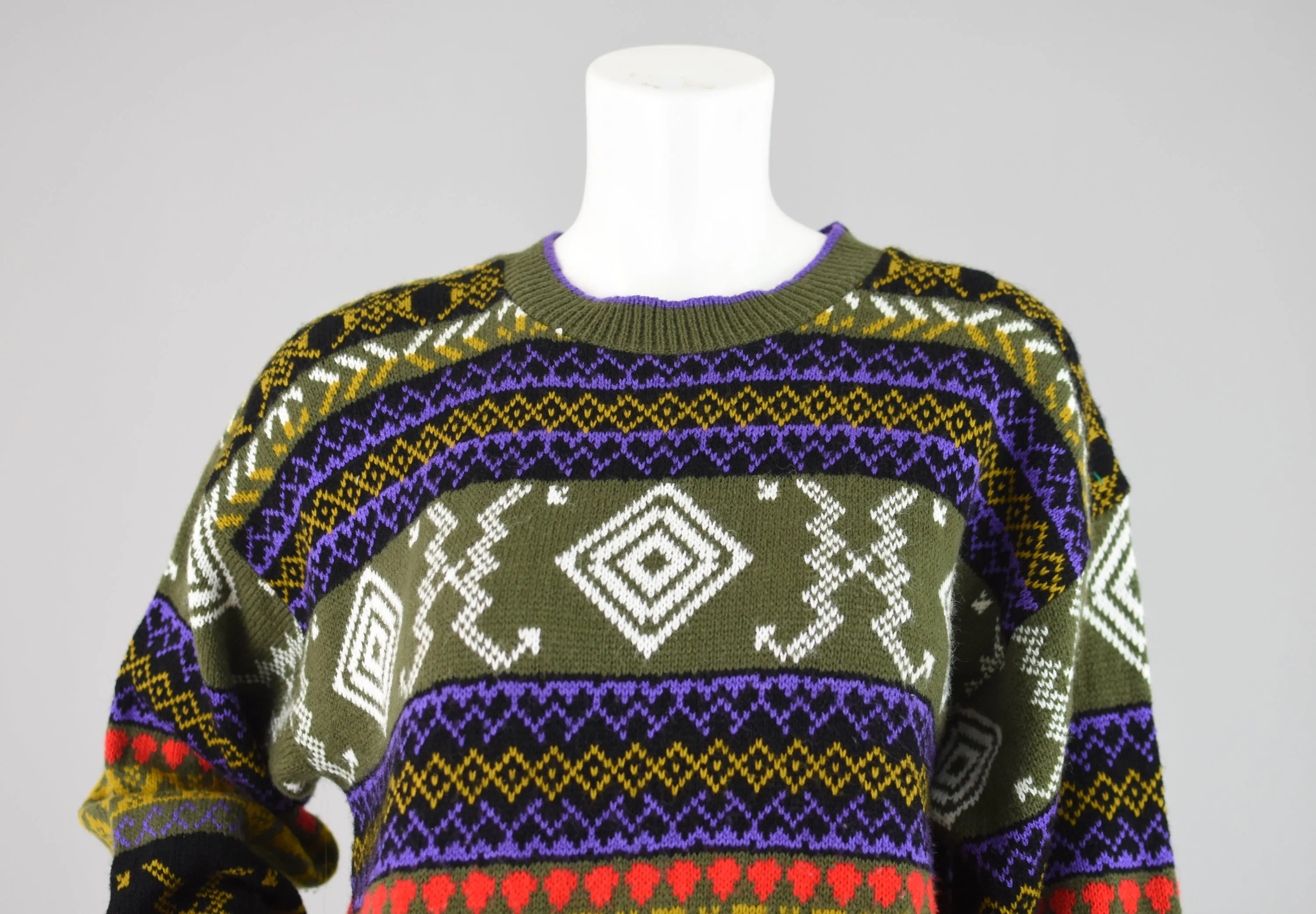 90s Colorful Geometric Chunky Knit Sweater Women's Large - Extra Large