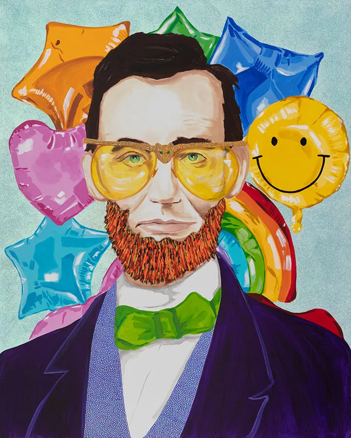 Abe Lincoln in Purple Velvet Blazer on Mylar Balloon Background