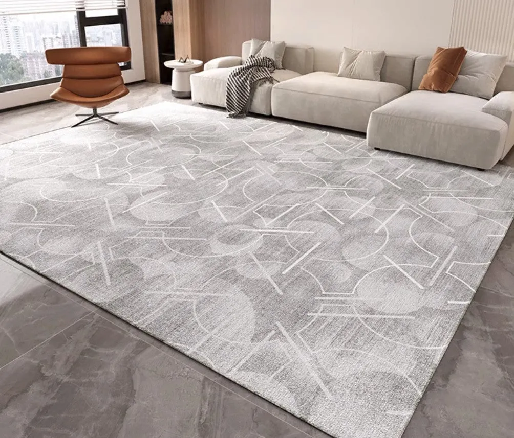 Abstract Gray Contemporary Modern Rugs for Living Room, Extra Large Modern Rugs for Bedroom, Geometric Modern Rug Placement Ideas for Dining Room