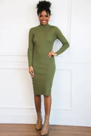 Aiko Turtleneck Sweater Dress: Olive