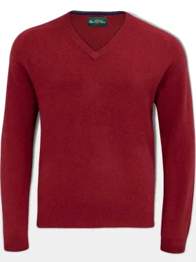 ALAN PAINE Streetly Men's V Neck Lambswool Jumper - Magma