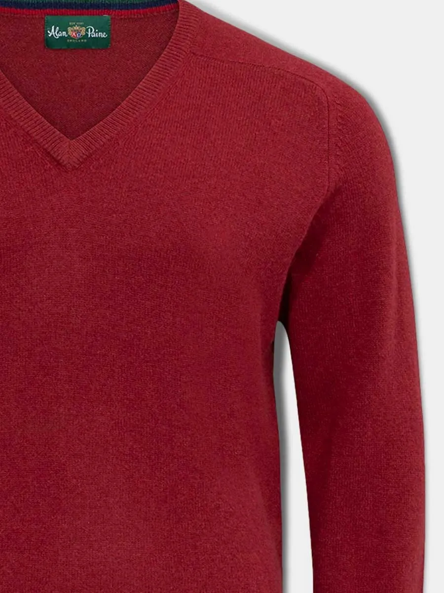 ALAN PAINE Streetly Men's V Neck Lambswool Jumper - Magma