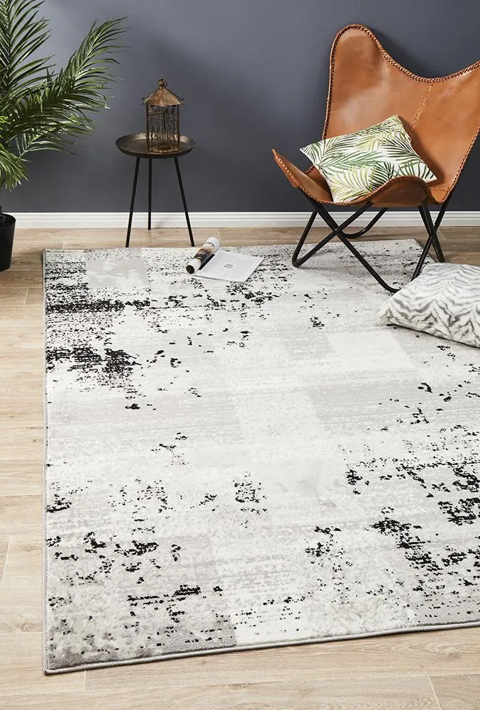 Alicia Modern Distressed Rug Grey Black Silver