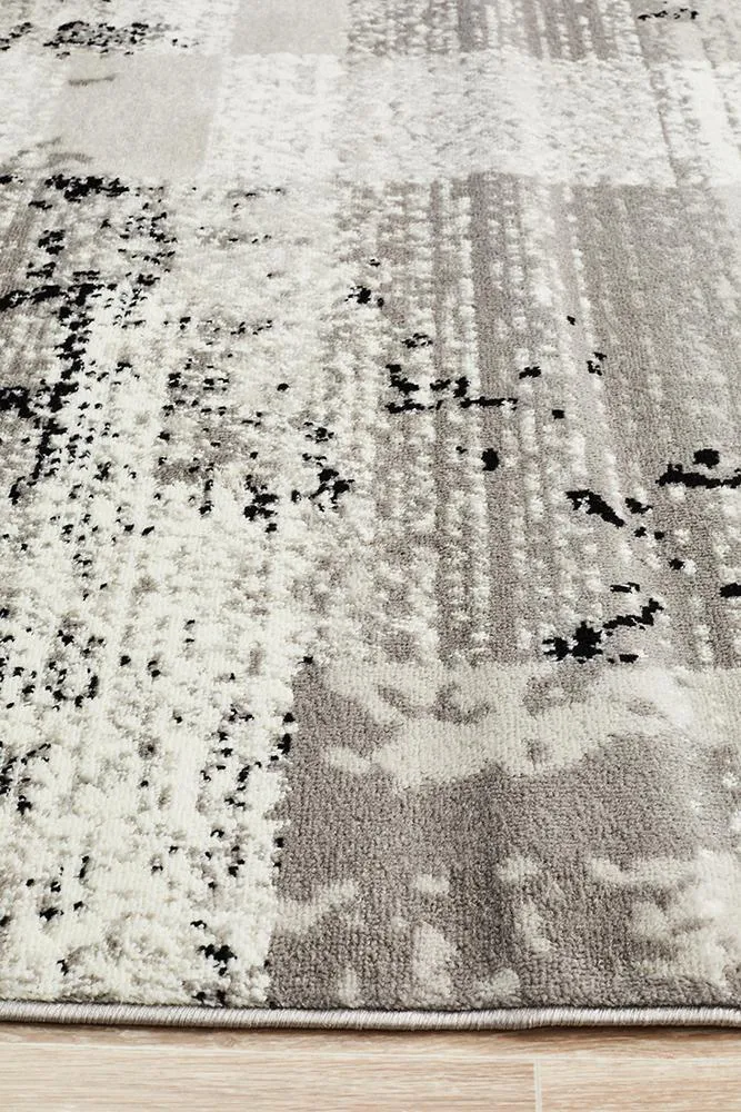 Alicia Modern Distressed Rug Grey Black Silver