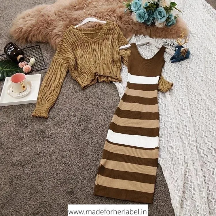 Alisha In Our Emma Striped Dress With Sweater