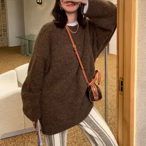 Amozae fall outfits 2024 Autumn and Winter Japanese Style Fresh Soft Milk Lazy Style Sweater Women's Solid Color Base Solid Color Casual Loose Knitted Pullover