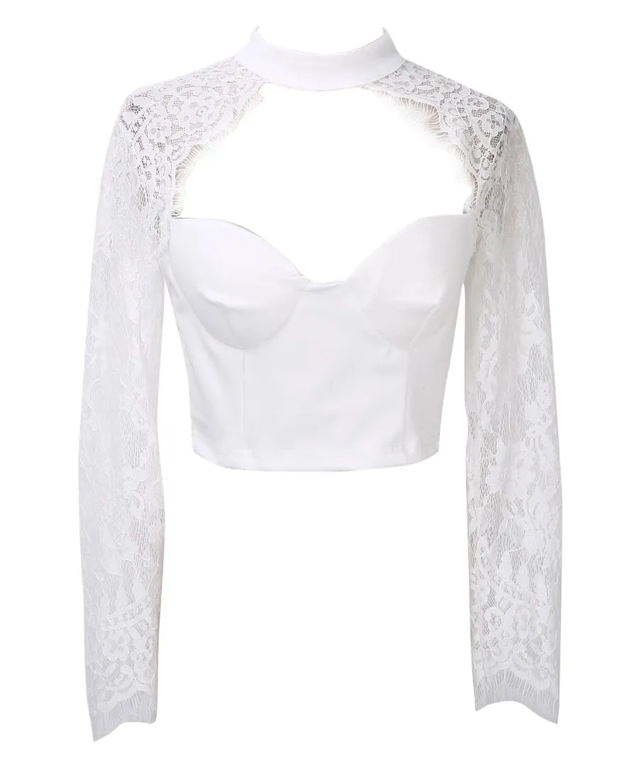 Amozae-Summer Fashion Women Sexy Cutout Long Sleeve Lace Shirt Tops Blouse  Crop Tops White Black