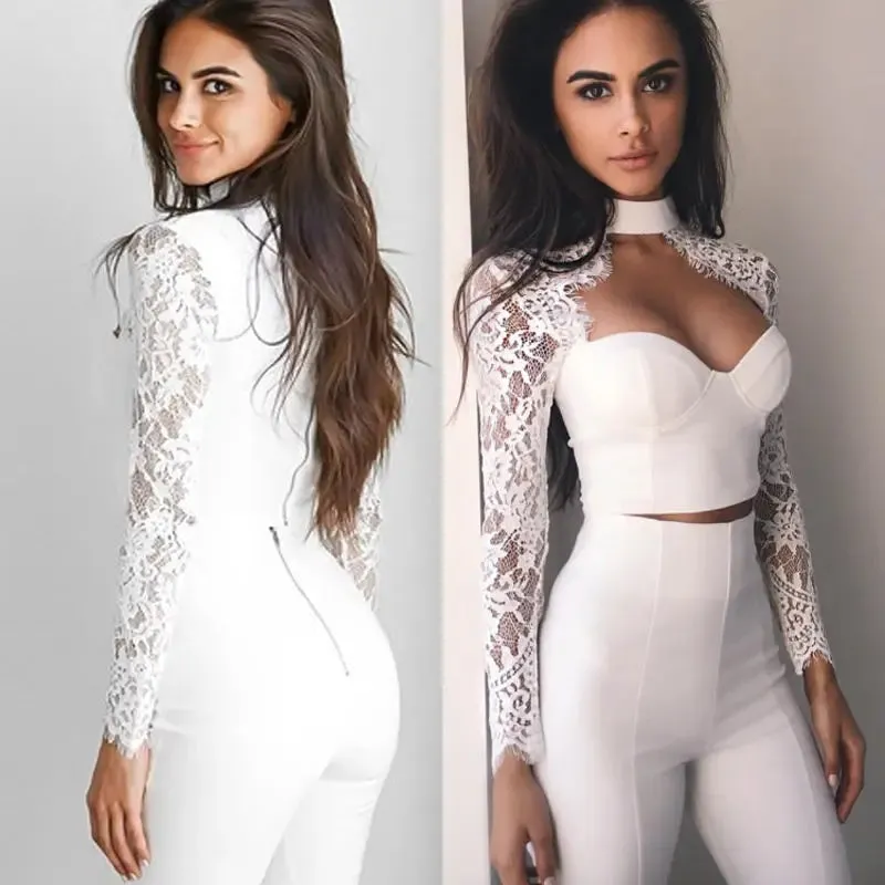 Amozae-Summer Fashion Women Sexy Cutout Long Sleeve Lace Shirt Tops Blouse  Crop Tops White Black