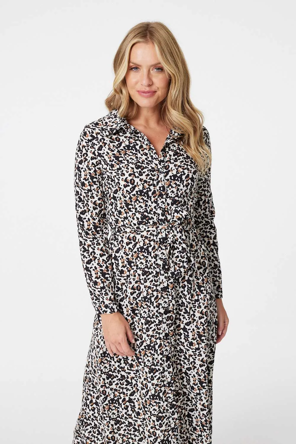 Animal Print Long Sleeve Shirt Dress