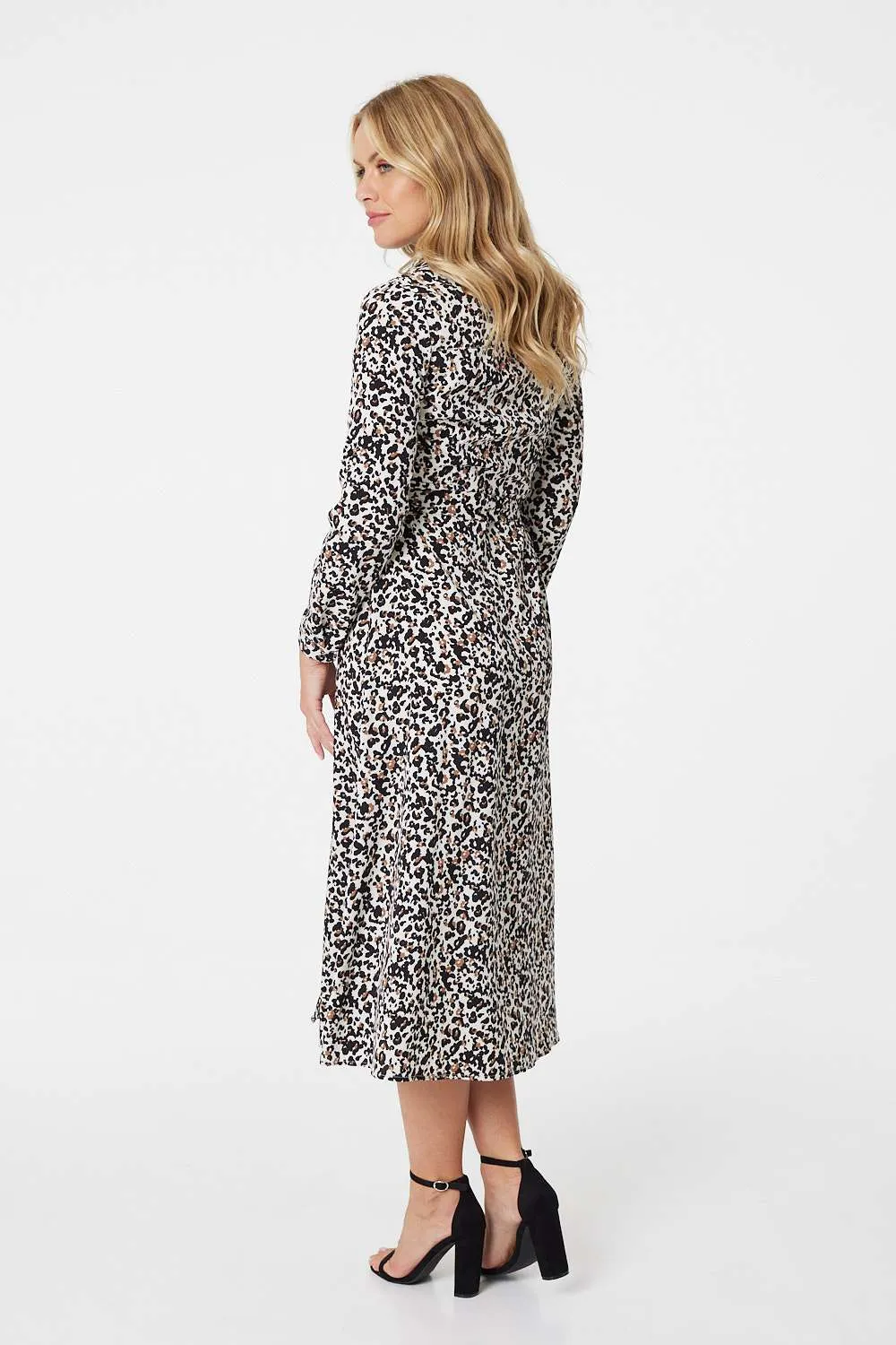 Animal Print Long Sleeve Shirt Dress