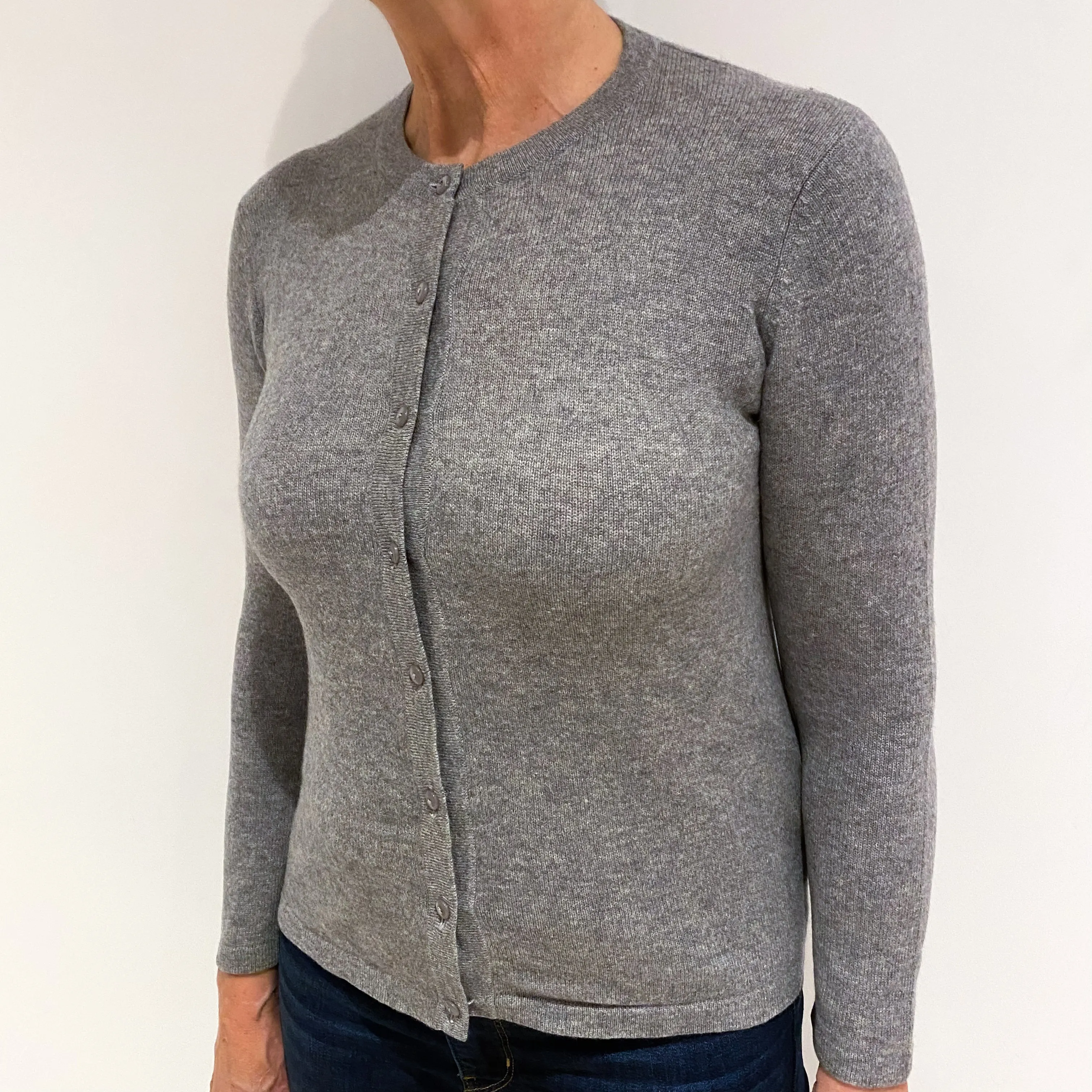 Ash Grey Cashmere Crew Neck Cardigan Medium