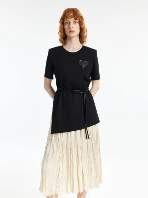 Asymmetrical Hem T-Shirt And Ruched Skirt Two-Piece Set With Belt