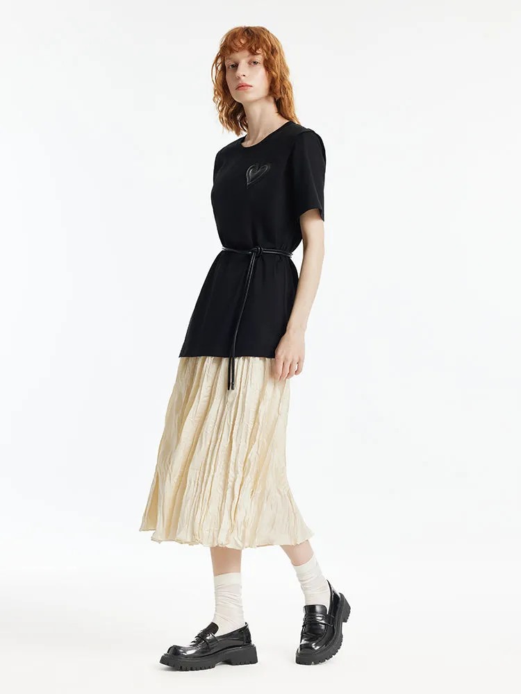 Asymmetrical Hem T-Shirt And Ruched Skirt Two-Piece Set With Belt