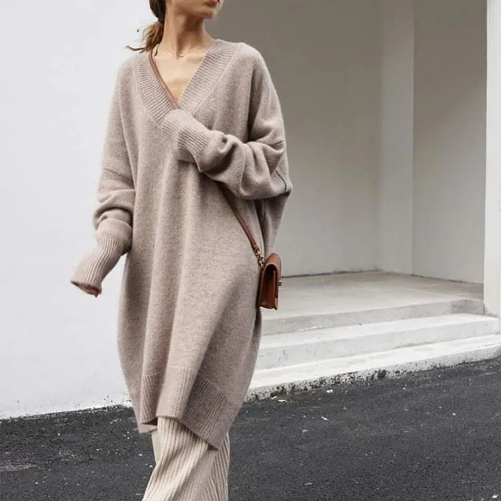 Averi V-neck Midi  Sweater Dress