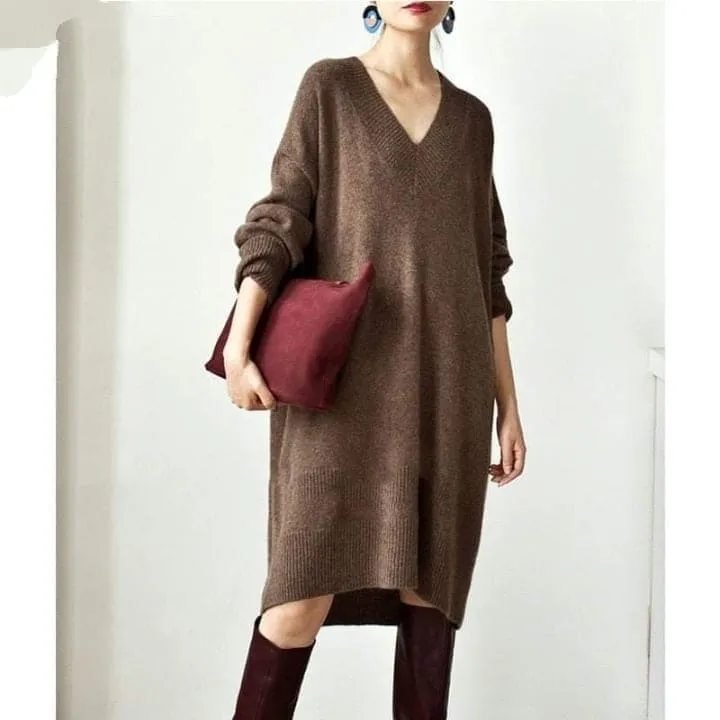 Averi V-neck Midi  Sweater Dress