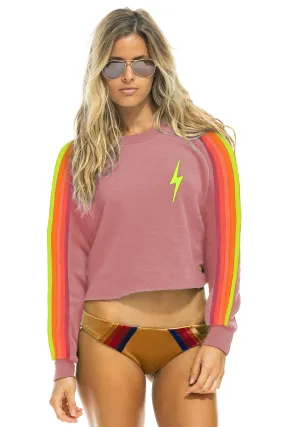 Aviator Nation - Bolt Cropped Classic Crew Sweatshirt in Rose/Neon