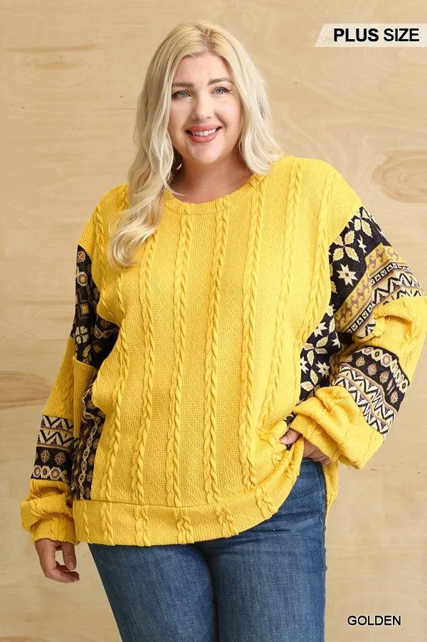 Aztec Texture Ribbed Knit Sweater Voluptuous ( ) Plus SIze - ships from The US