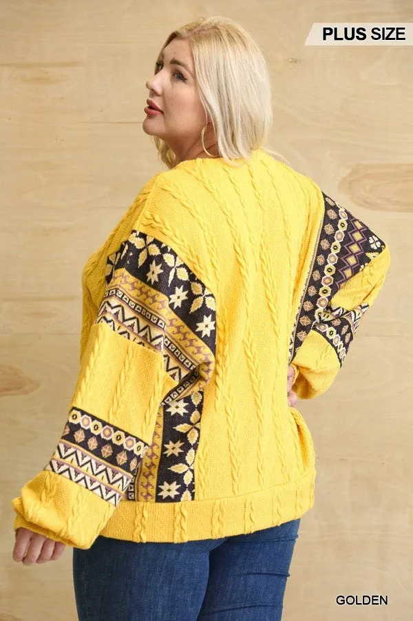 Aztec Texture Ribbed Knit Sweater Voluptuous ( ) Plus SIze - ships from The US