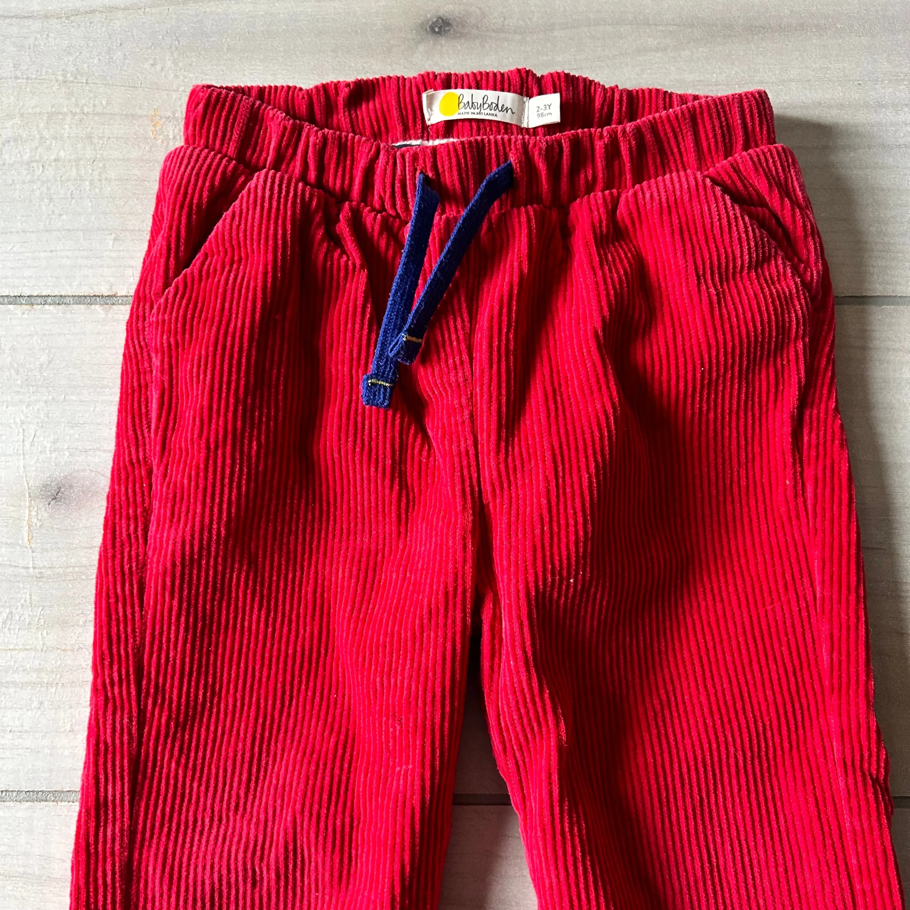 Baby Boden Red Corduroy Drawstring Elastic Waist Pants