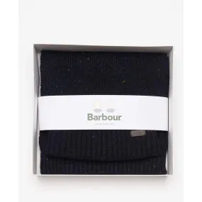 Barbour Carlton Fleck Beanie & Scarf Gift Set - Navy