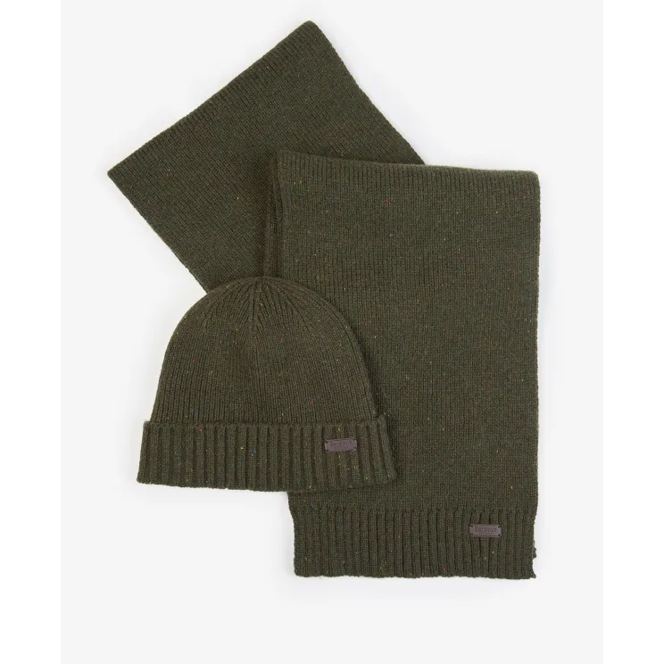 Barbour Carlton Fleck Beanie & Scarf Gift Set Olive MGS0047OL31