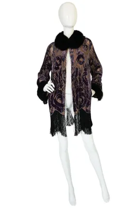 Beautiful 1920s Voided Velvet, Fur & Silk Fringe Jacket