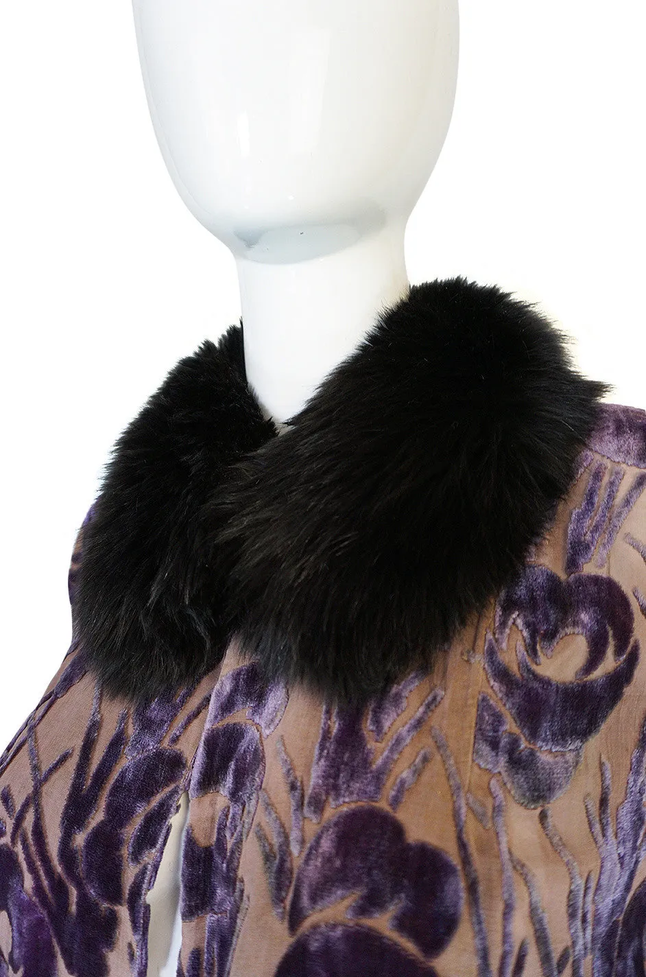 Beautiful 1920s Voided Velvet, Fur & Silk Fringe Jacket