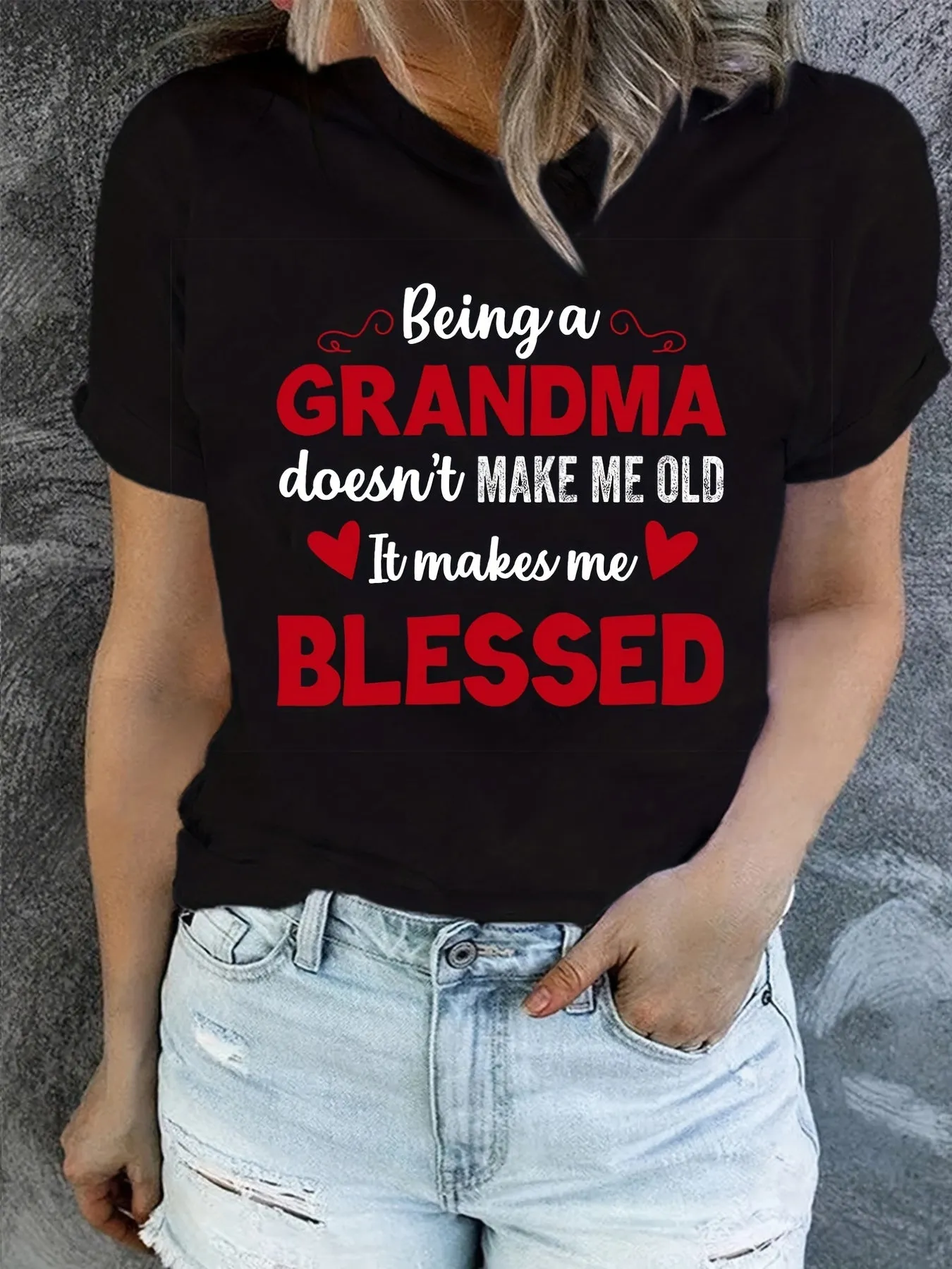 'Being a Grandma' Letter Print T-Shirt, Mother's Day Short Sleeve Crew Neck Casual Top For Spring & Summer, Women's Clothing