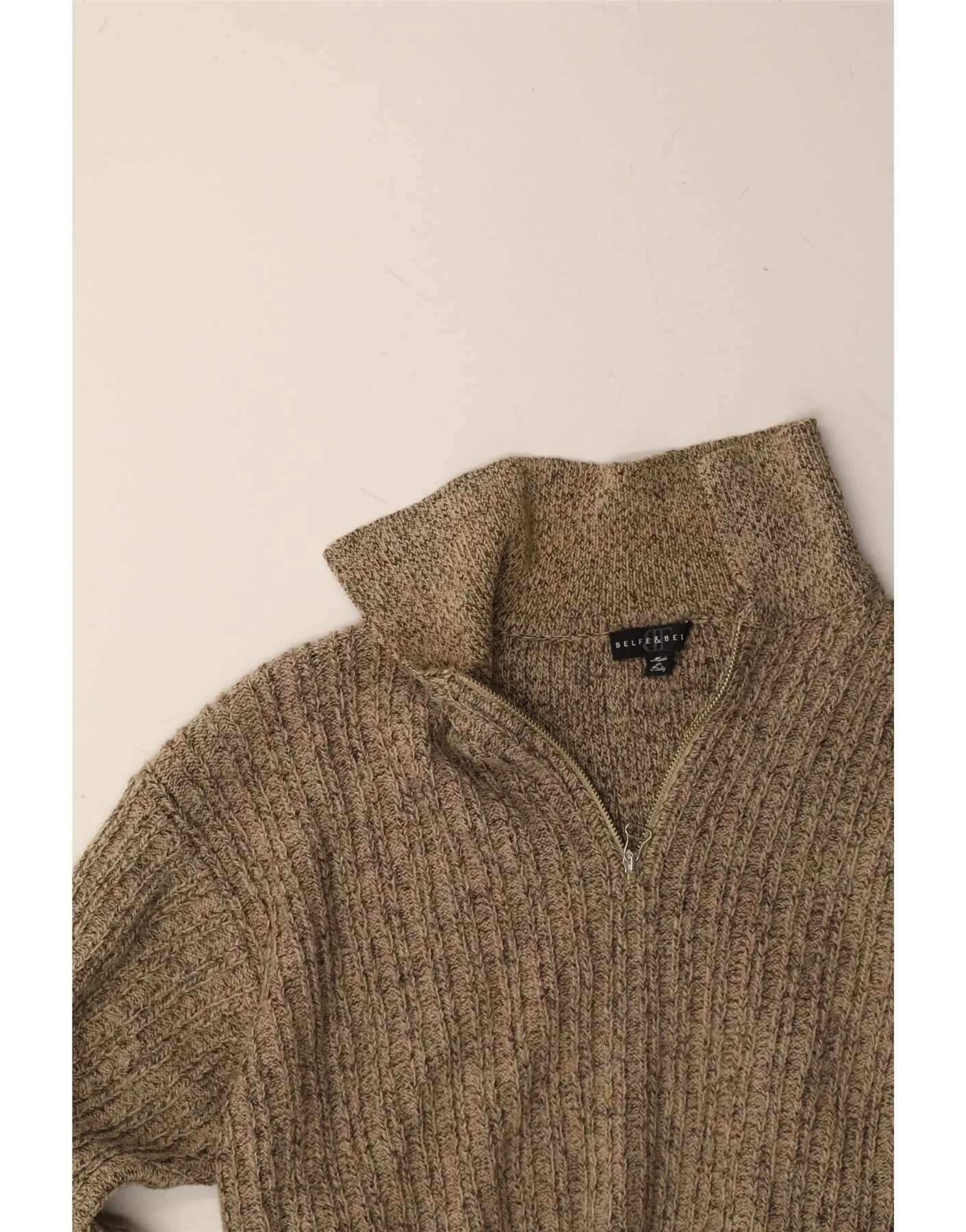 BELFE & BELFE Mens Polo Neck Jumper Sweater XL Brown Acrylic