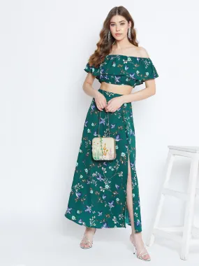 Berrylush Women Green Floral Print Two-Piece Maxi Dress