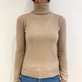 Biscuit Beige Cashmere Polo Neck Jumper Small