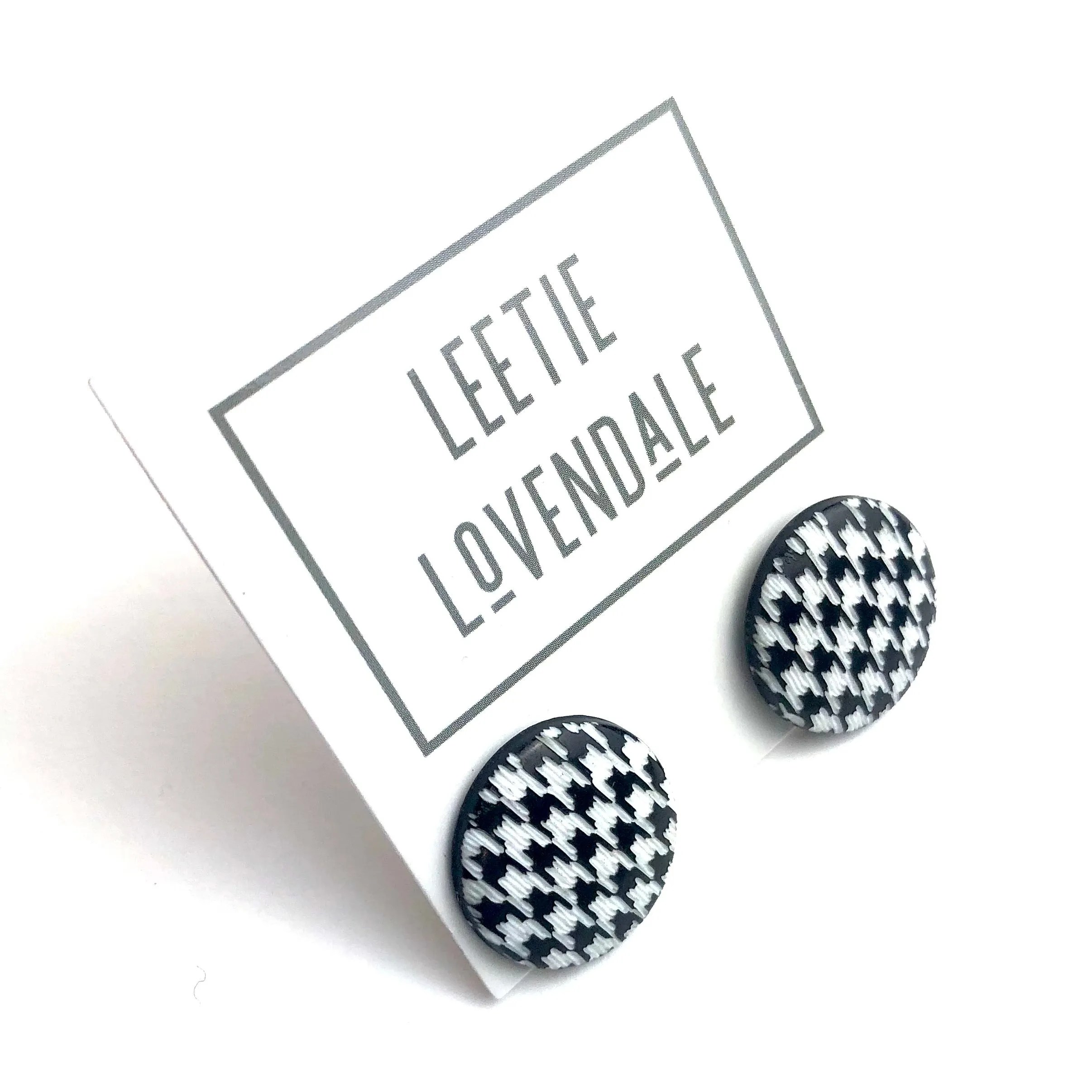 Black & White Houndstooth Disc Stud Earrings