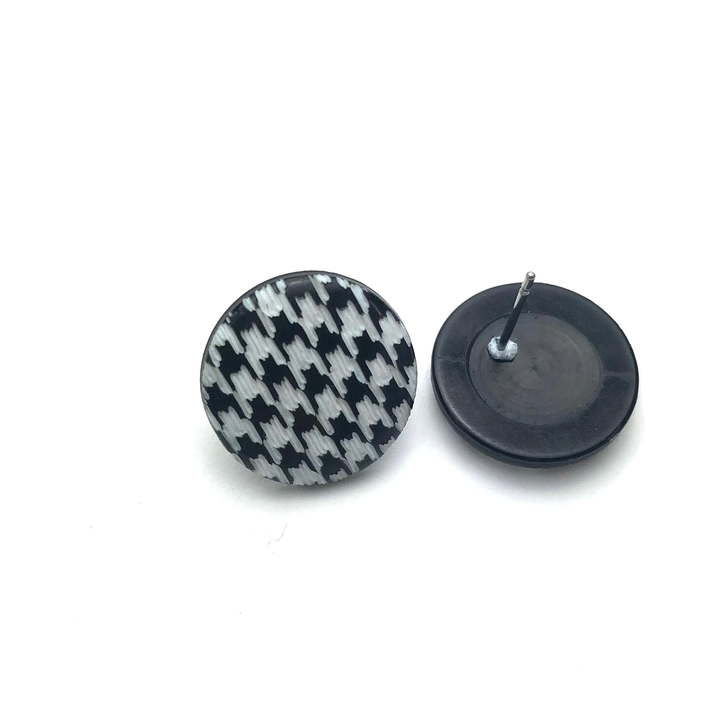 Black & White Houndstooth Disc Stud Earrings