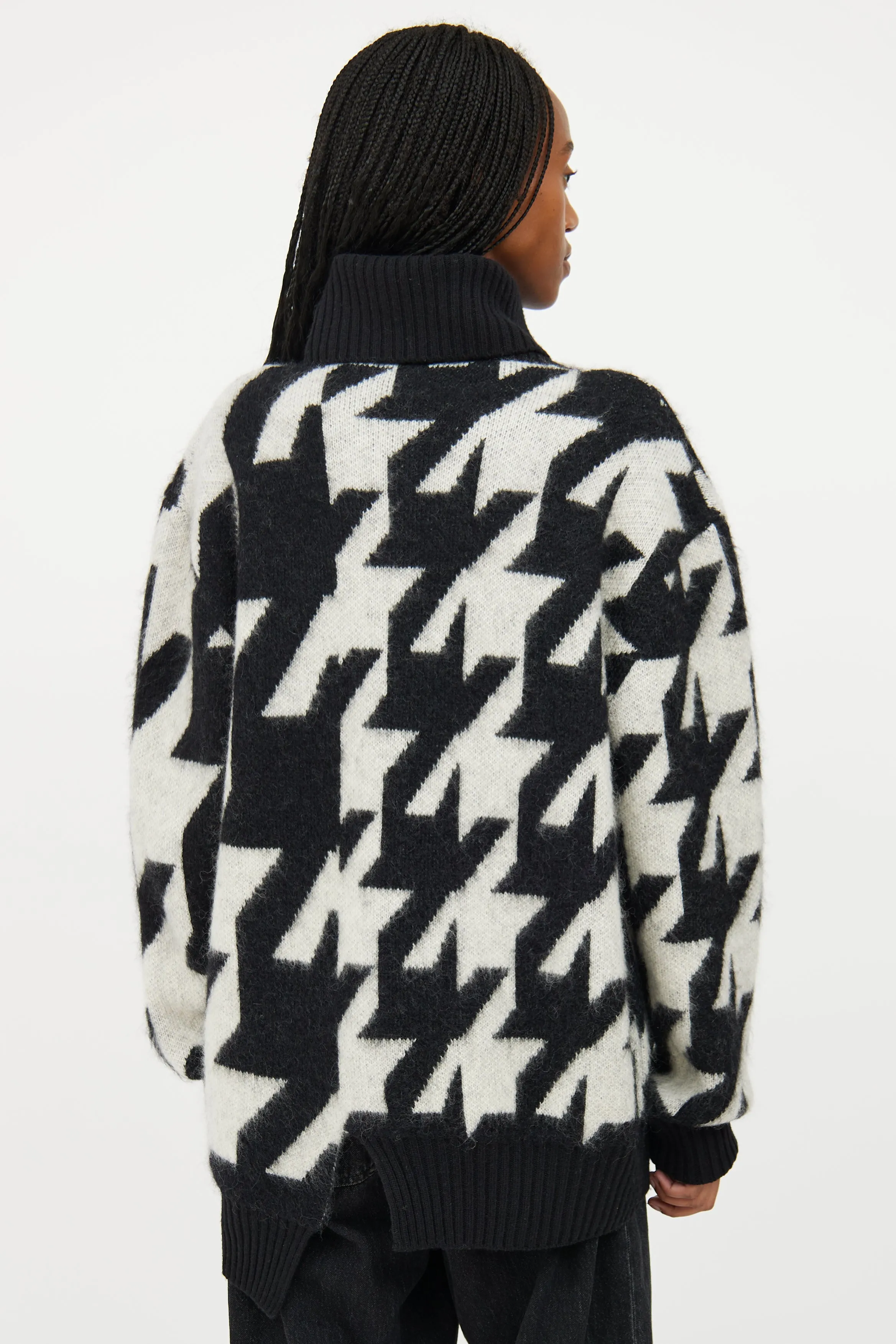 Black & White Mohair Geometric Knit Turtleneck