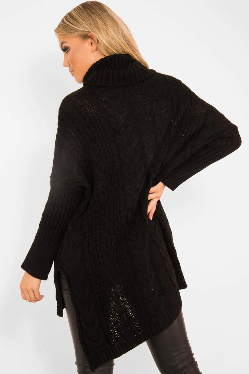 Black Cable Knit Roll Neck Jumper - Laraina