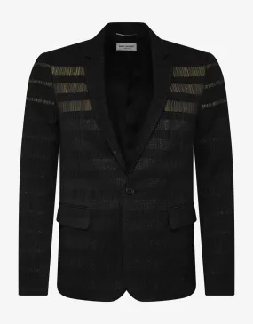 Black Glitter Stripe Wool-Blend Blazer