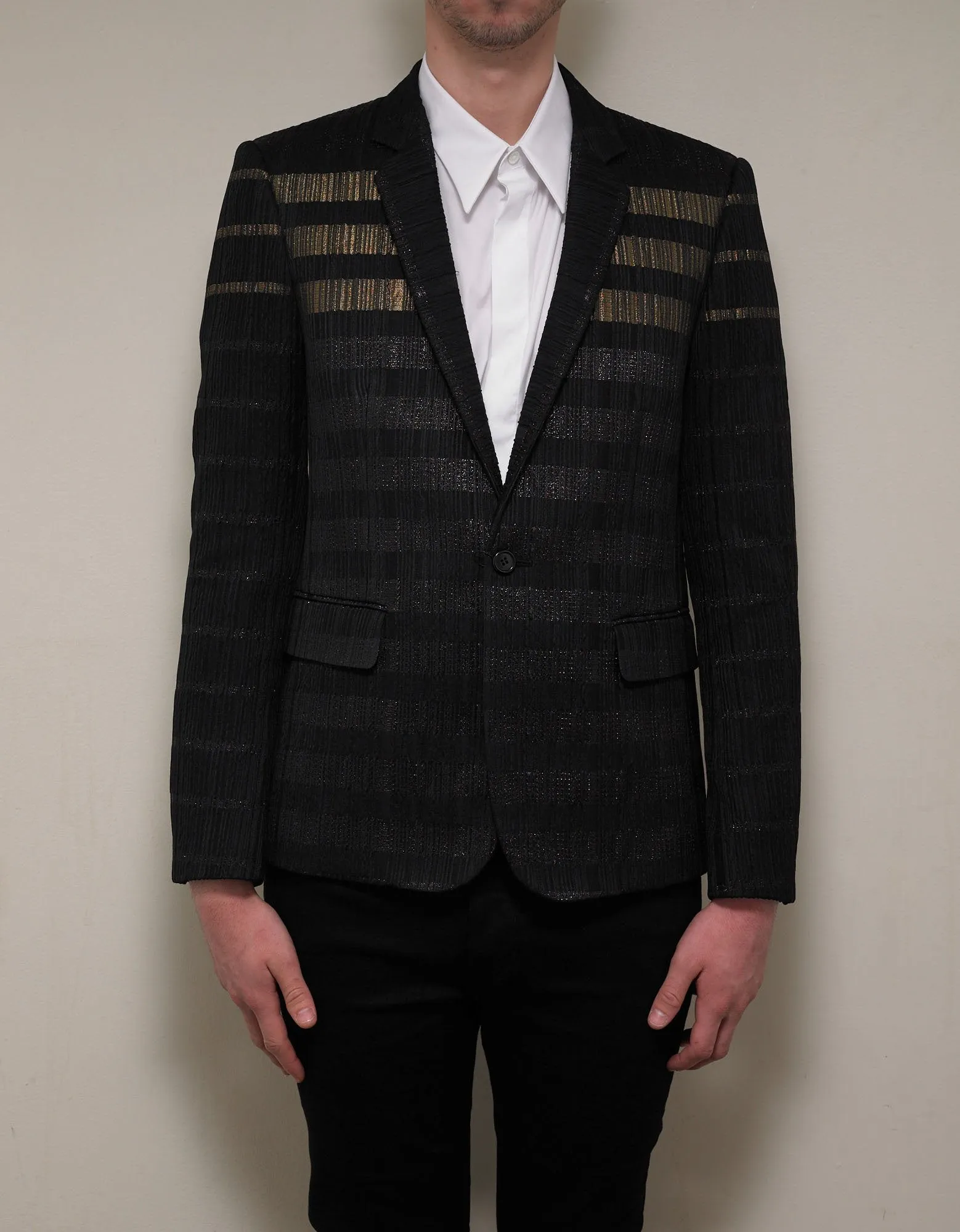 Black Glitter Stripe Wool-Blend Blazer