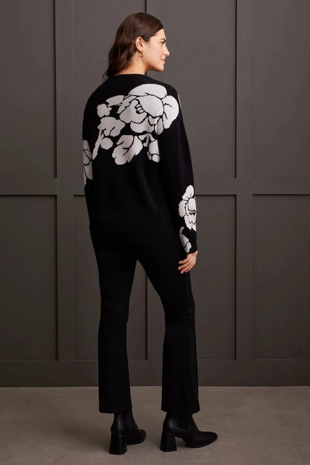 Black Jacquard Funnel Neck Sweater