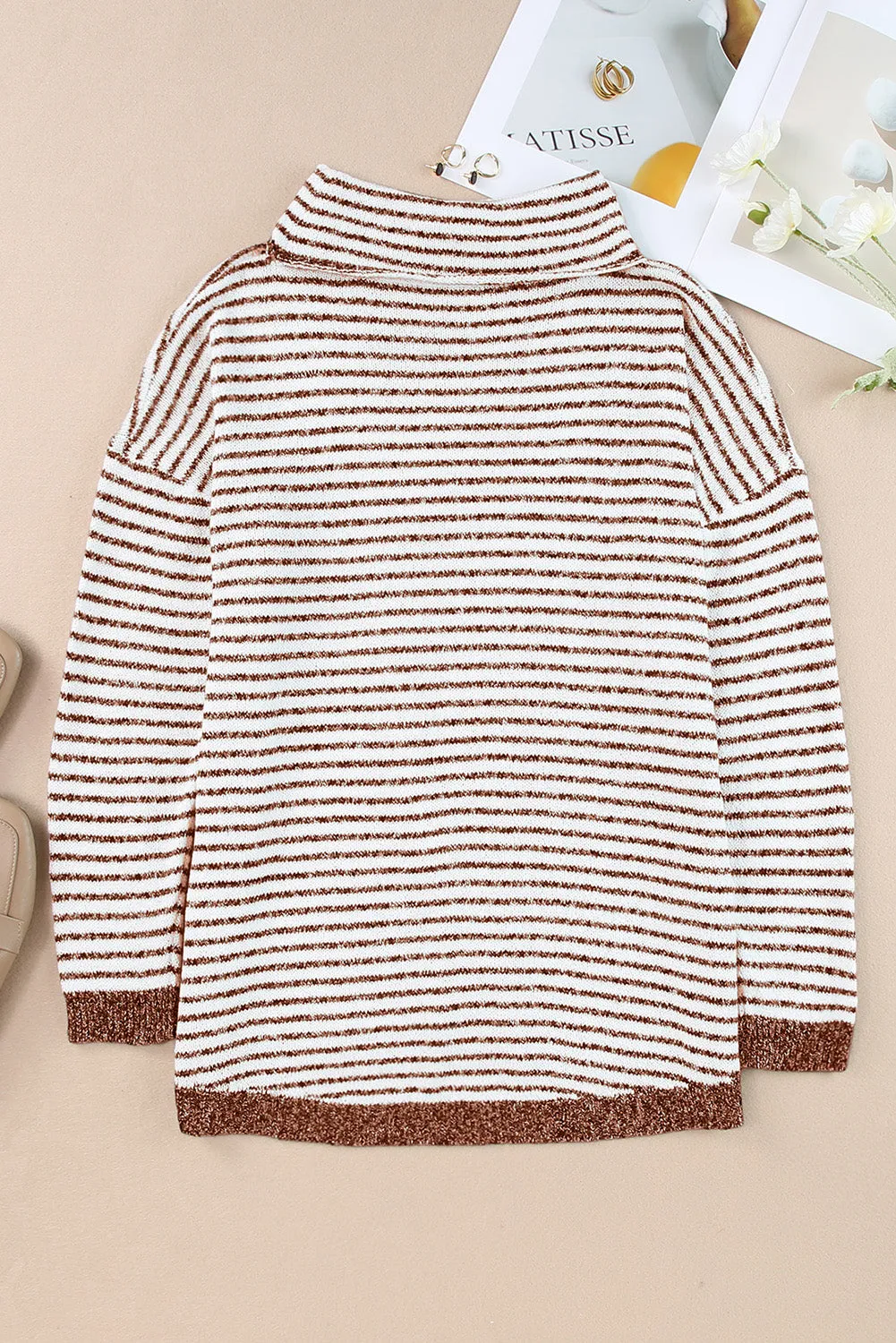 Black Striped Turtleneck Long Sleeve Sweater