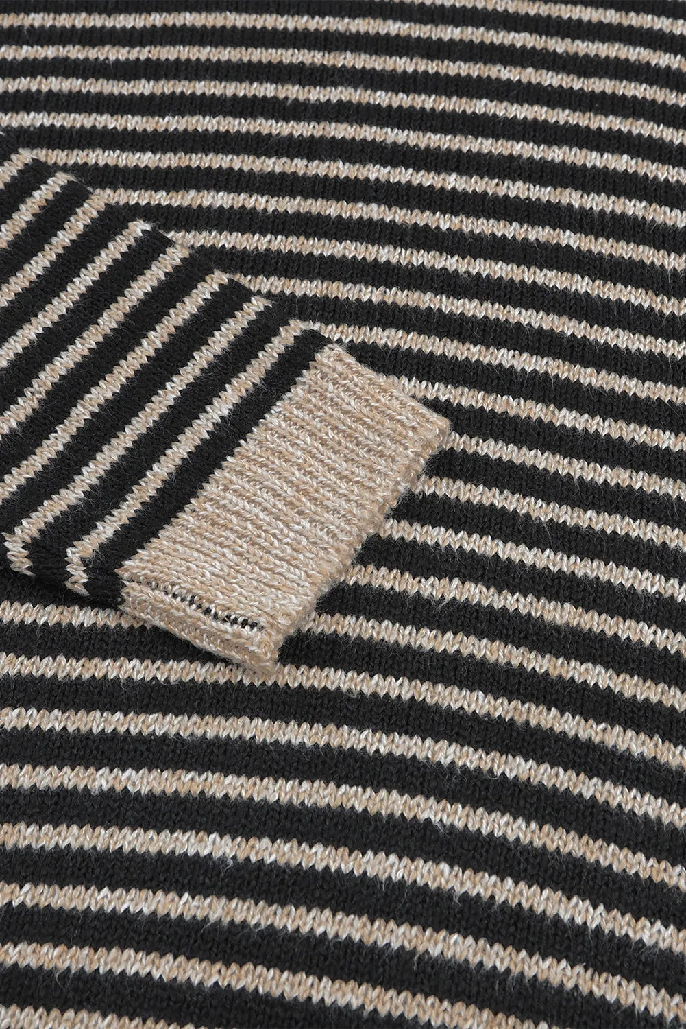 Black Striped Turtleneck Long Sleeve Sweater