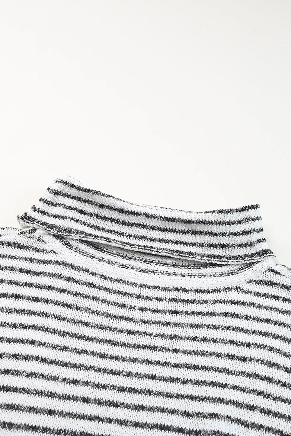 Black Striped Turtleneck Long Sleeve Sweater