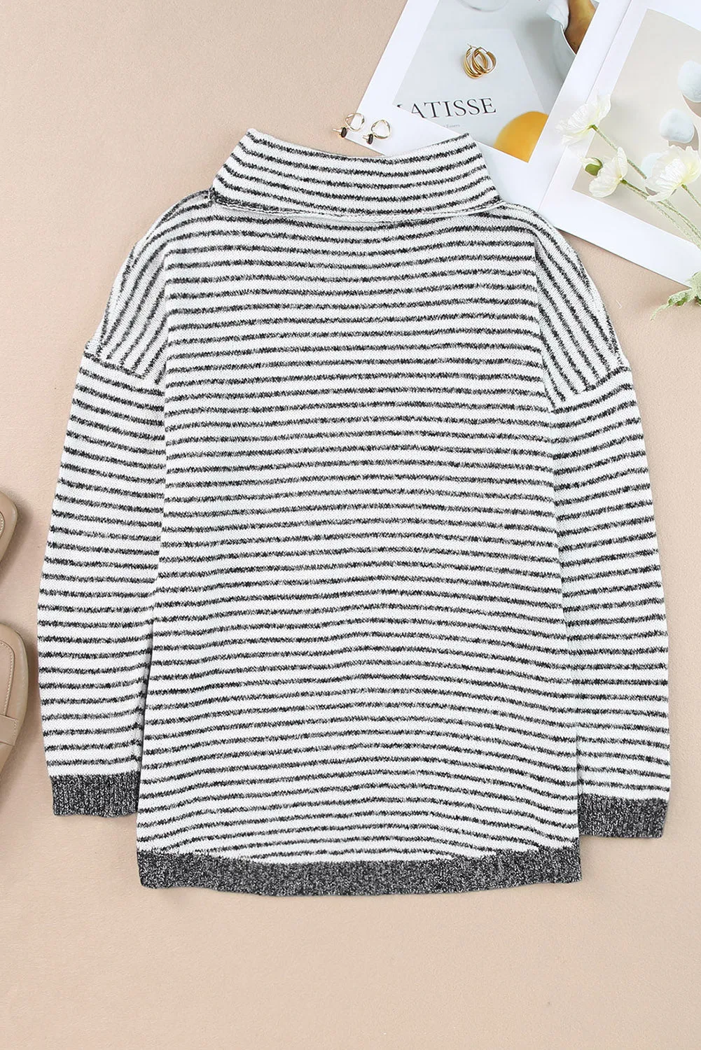 Black Striped Turtleneck Long Sleeve Sweater